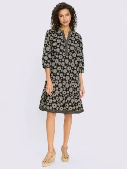Robe imprimée avec col V et manches 3/4 élastiques