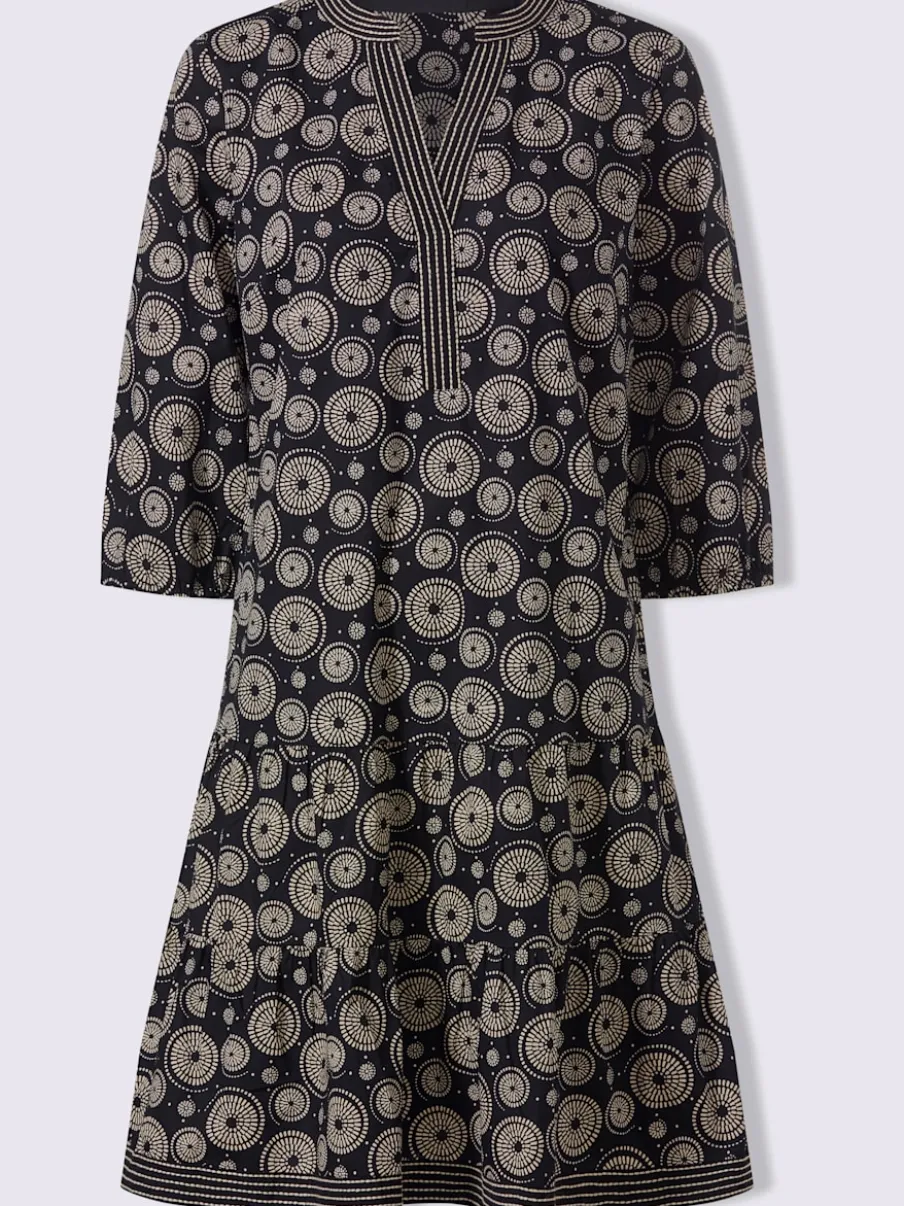 Robe imprimée avec col V et manches 3/4 élastiques