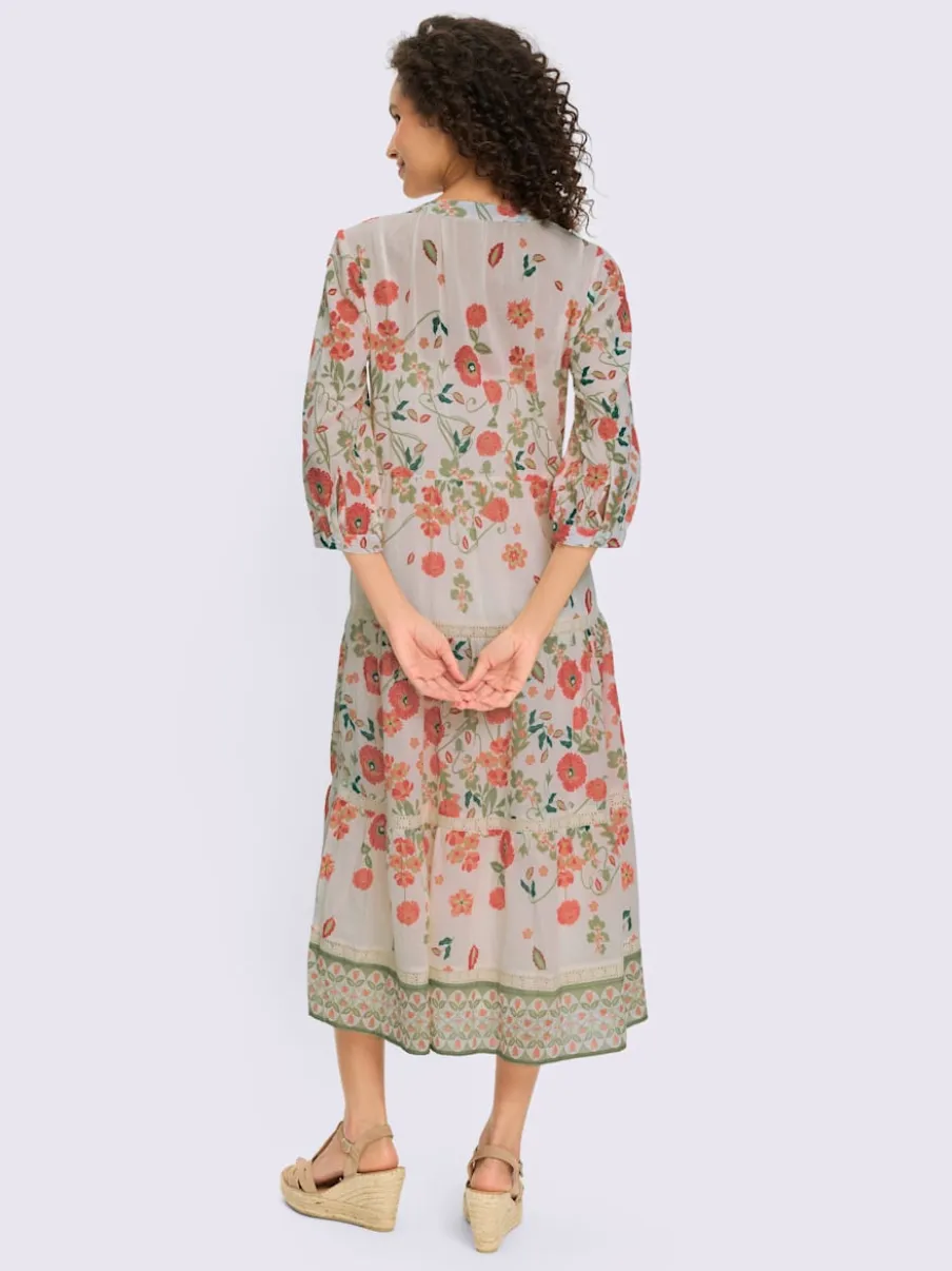 Robe imprimée avec encolure ronde et manches 3/4 fleuries