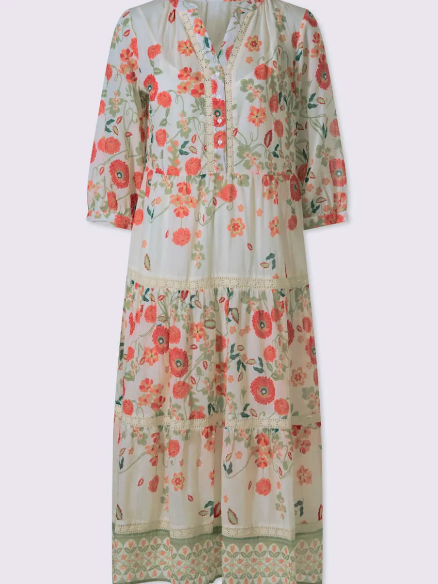 Robe imprimée avec encolure ronde et manches 3/4 fleuries