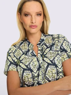 Robe imprimée col chemise avec plis sur devant