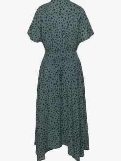Robe imprimée col chemisier mancherons et empiècement smocké