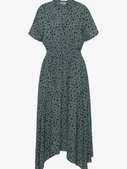 Robe imprimée col chemisier mancherons et empiècement smocké