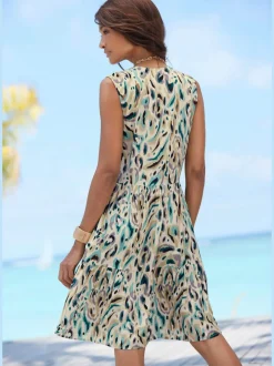 Robe imprimée col V avec larges bretelles et patte de boutonnage