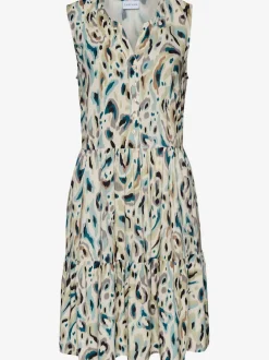 Robe imprimée col V avec larges bretelles et patte de boutonnage