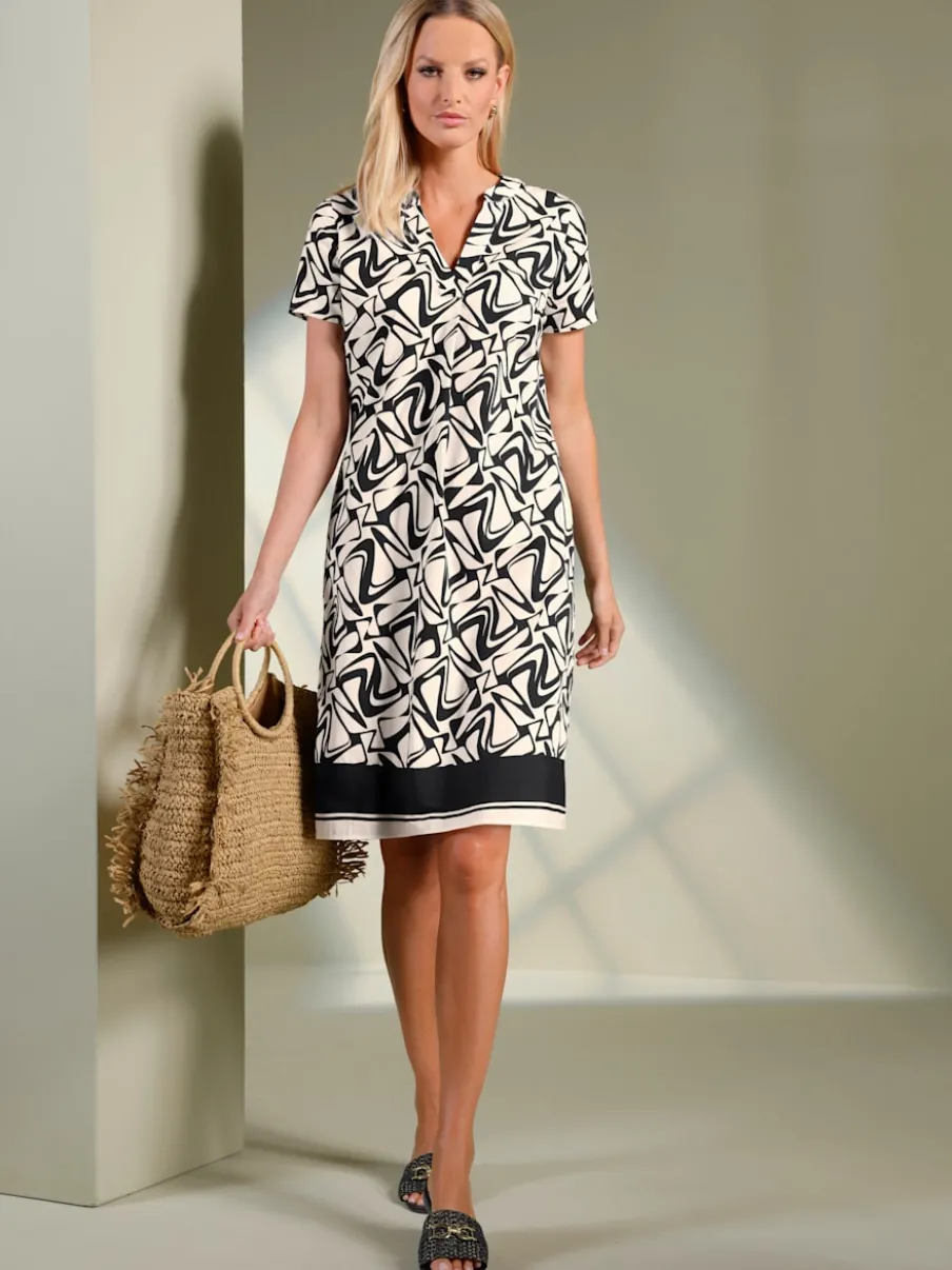 Robe imprimée coton à encolure V et poches cousues