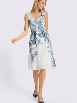 Robe imprimée fleurie à encolure carrée et jupe évasée