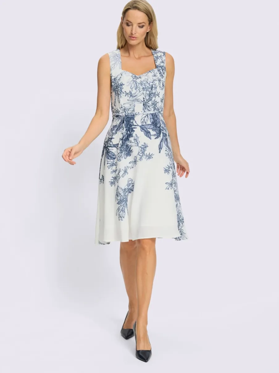 Robe imprimée fleurie à encolure carrée et jupe évasée
