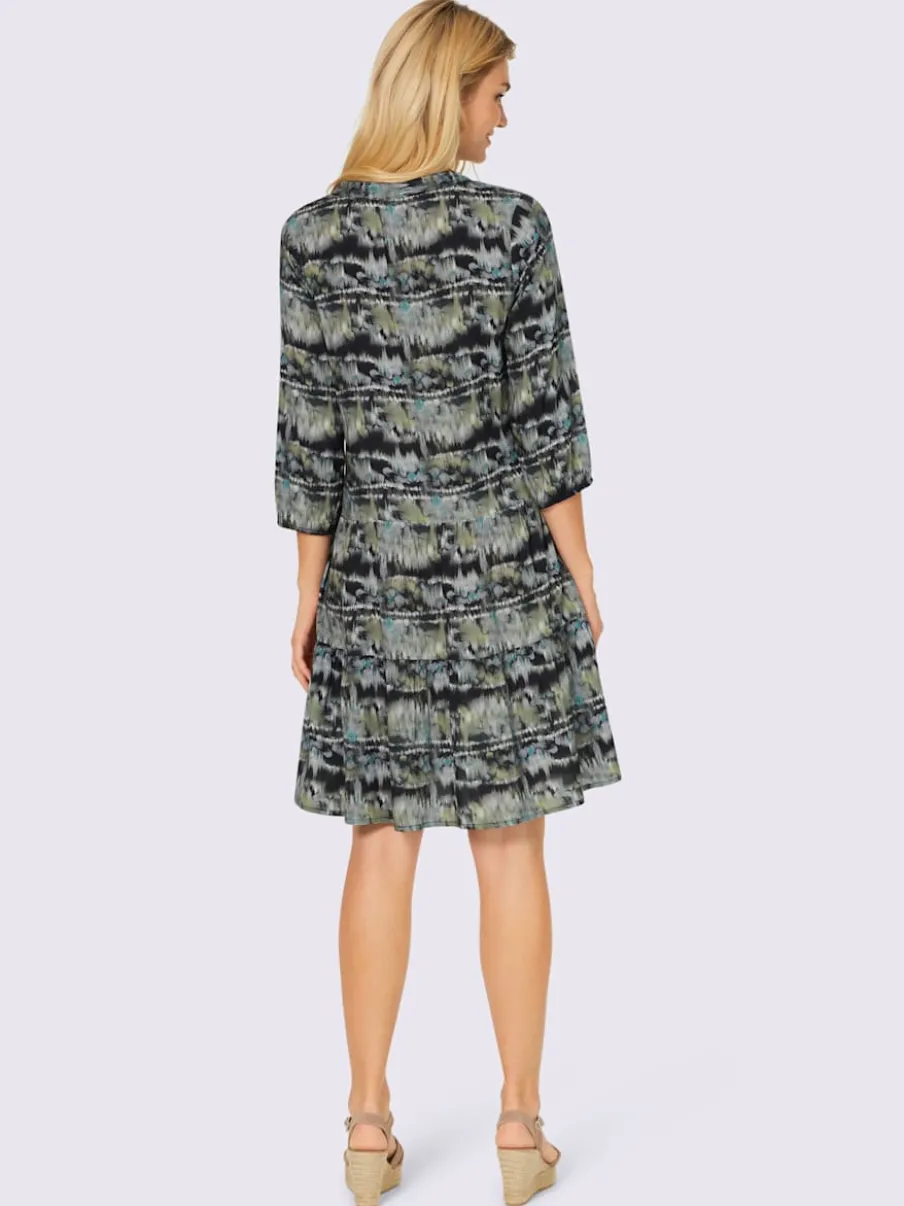 Robe imprimée tissée à encolure V ouverte ajustée