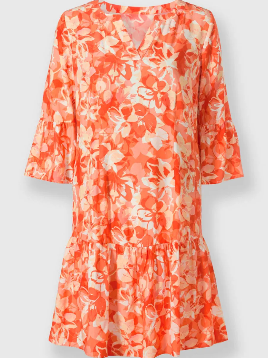 Robe à imprimés floraux avec manches 3/4 volantes