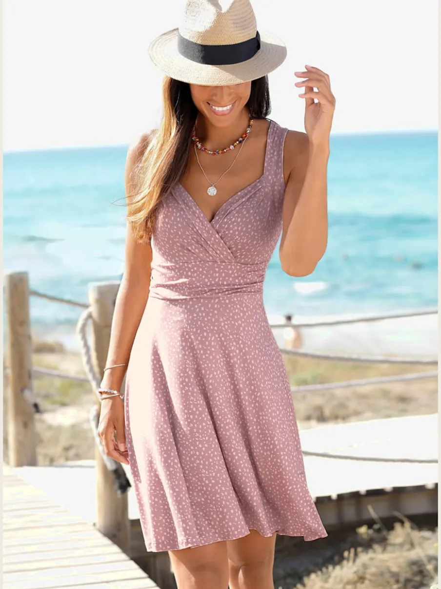 Robe jersey col v cache-cœur avec motifs délicats