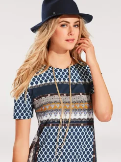 Robe jersey douce motif géométrique encolure ronde manches courtes