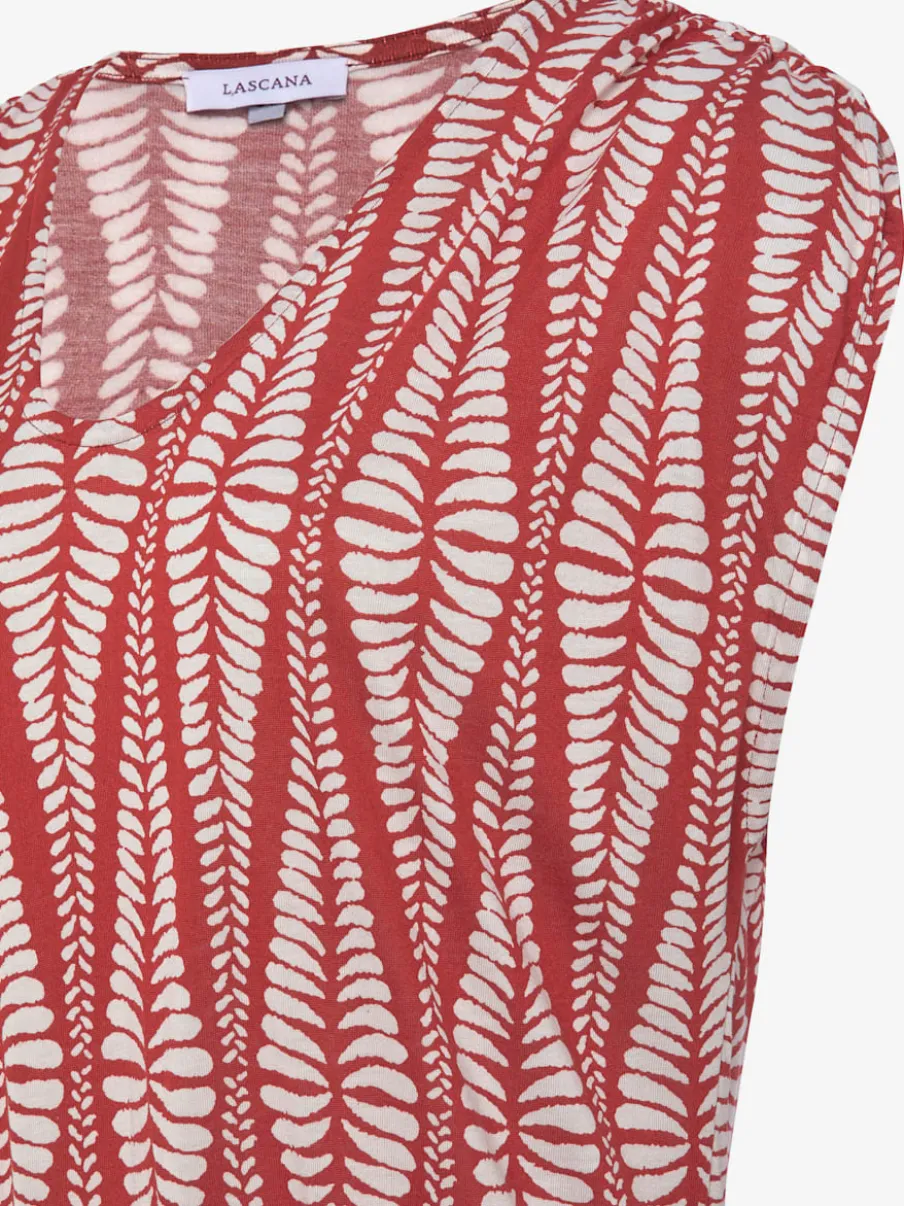 Robe jersey encolure dégagée avec fronces et imprimé
