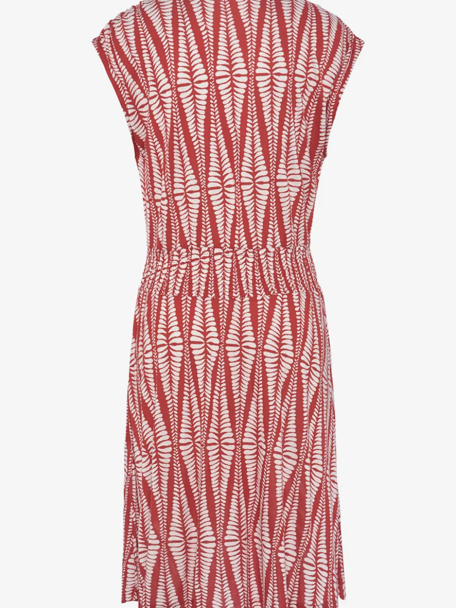 Robe jersey encolure dégagée avec fronces et imprimé