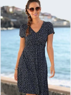Robe jersey imprimée en v avec taille froncée