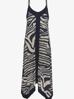 Robe longue avec col V profond et ourlet asymétrique à imprimé zèbre