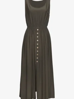 Robe longue avec empiècement élastique et patte de boutons