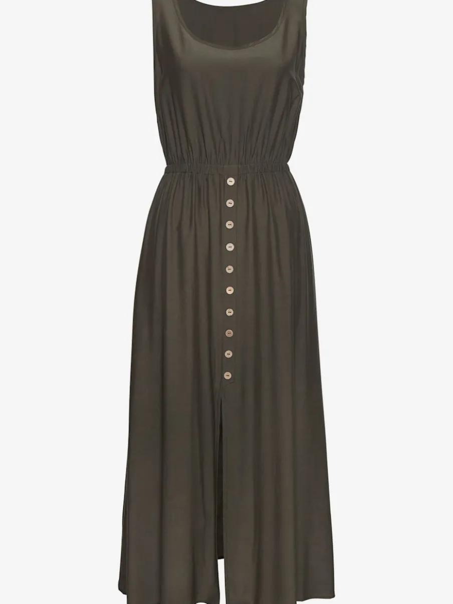 Robe longue avec empiècement élastique et patte de boutons