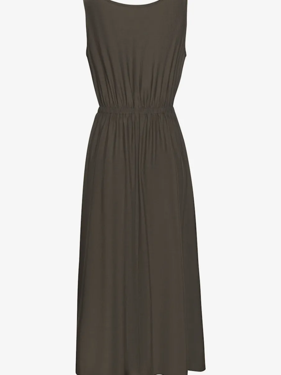 Robe longue avec empiècement élastique et patte de boutons