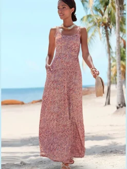 Robe longue avec encolure dégagée et poches latérales