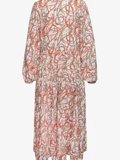 Robe longue avec encolure en v et manches élastiquées