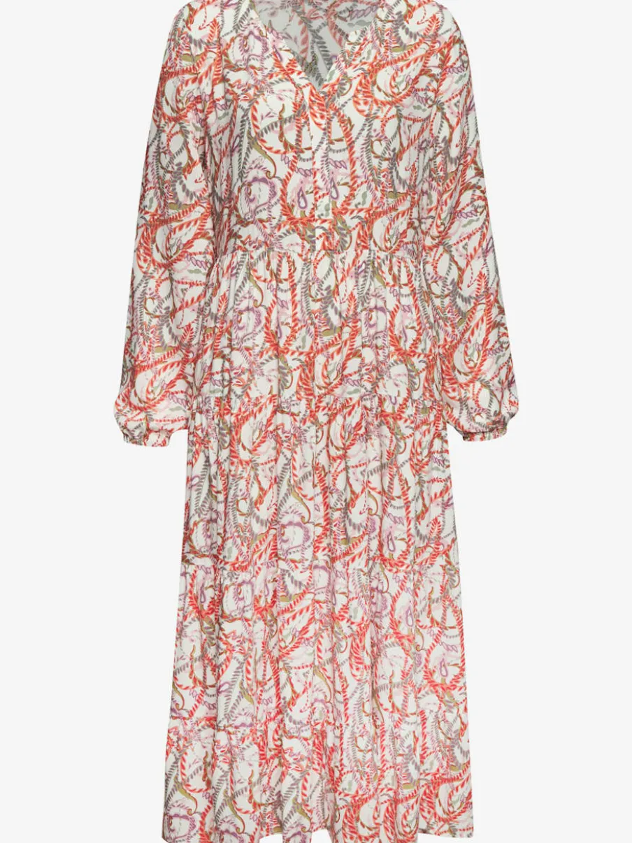 Robe longue avec encolure en v et manches élastiquées