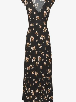 Robe longue avec encolure en V et manches chauve-souris