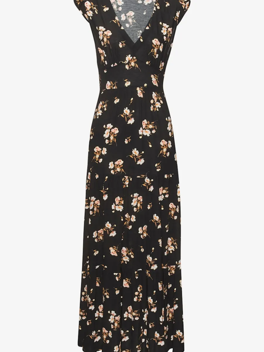 Robe longue avec encolure en V et manches chauve-souris