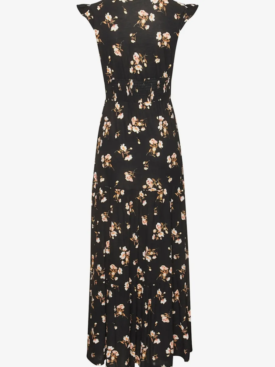 Robe longue avec encolure en V et manches chauve-souris