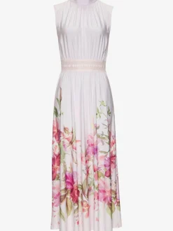 Robe longue avec encolure haute et motif floral