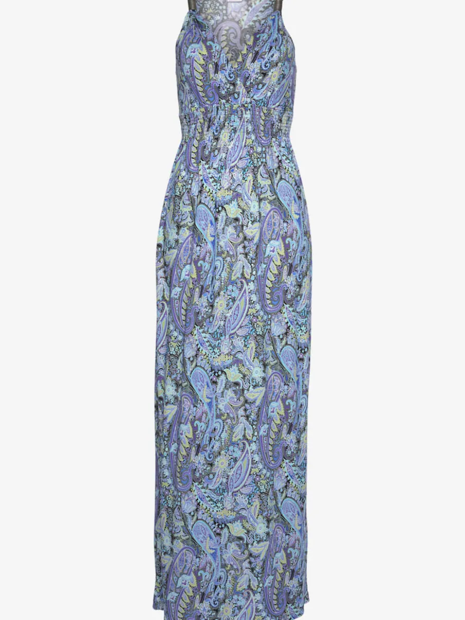 Robe longue avec encolure réglable et motifs floraux fluides
