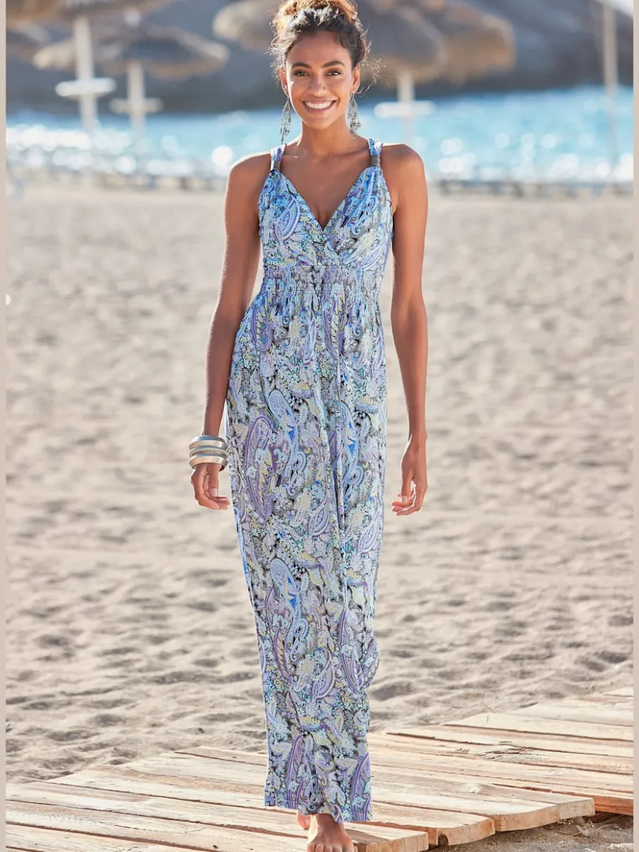 Robe longue avec encolure réglable et motifs floraux fluides