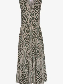 Robe longue avec encolure ronde à imprimé animal.
