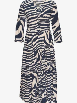 Robe longue avec encolure ronde et manches 3/4 à imprimé animal