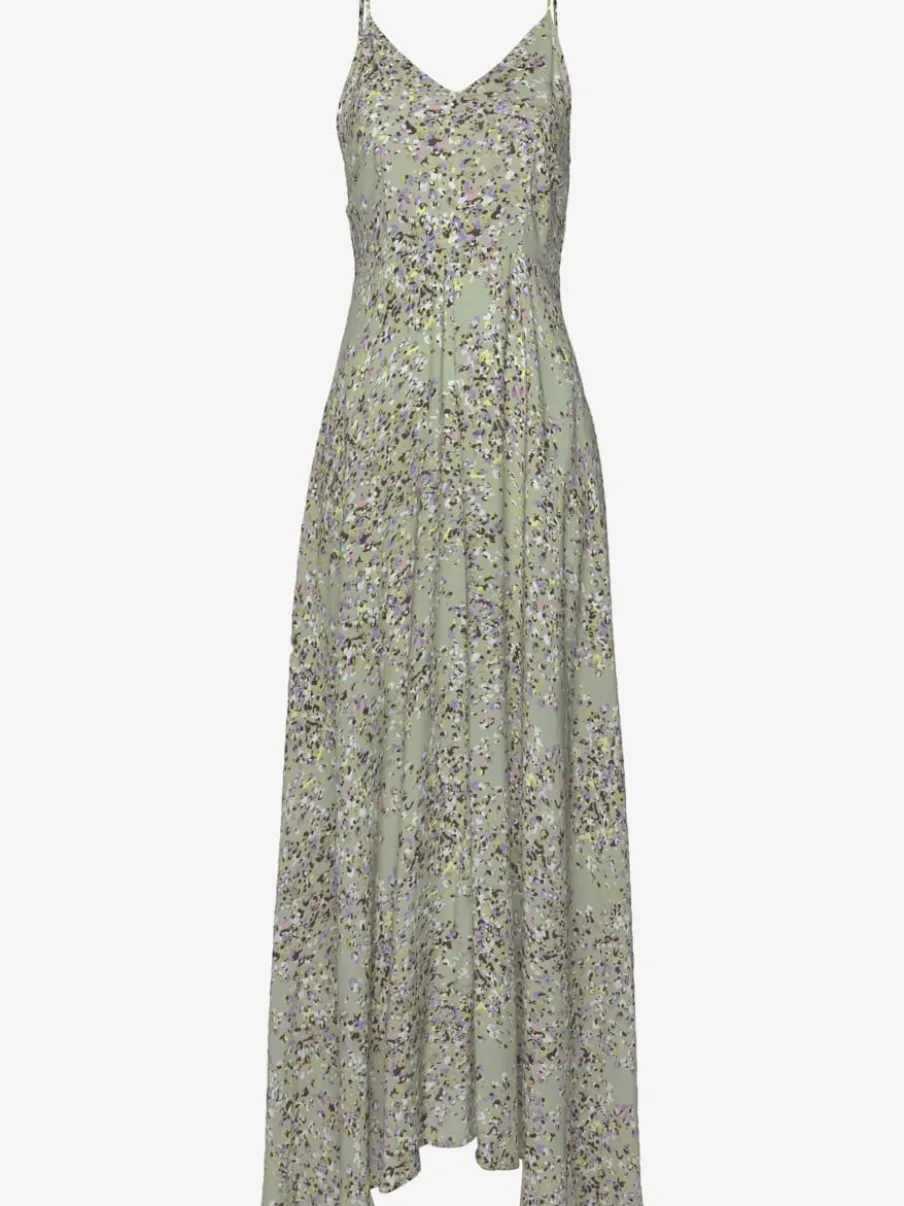 Robe longue avec encolure v et bretelles spaghetti