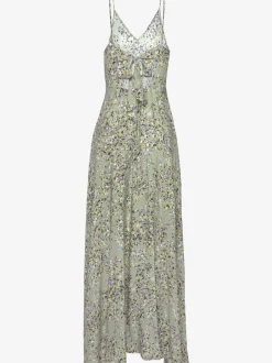Robe longue avec encolure v et bretelles spaghetti