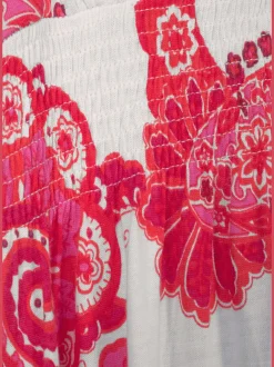 Robe longue à bretelles avec motif imprimé et taille smockée