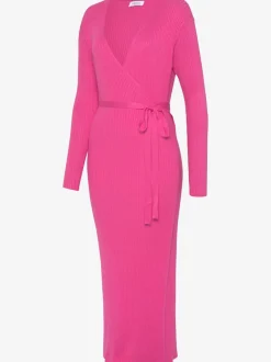 Robe longue cache-cœur en tricot avec ceinture ajustable