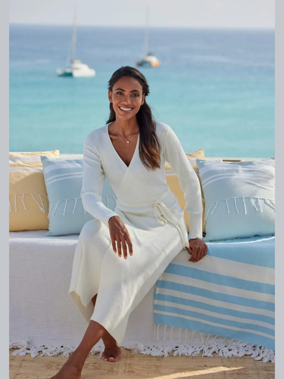Robe longue cache-cœur en tricot avec ceinture ajustable