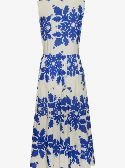 Robe longue col v à bordure avec motifs floraux