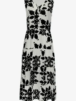 Robe longue col v à bordure avec motifs floraux