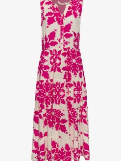 Robe longue col v à bordure avec motifs floraux