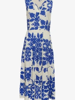 Robe longue col v à bordure avec motifs floraux