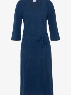 Robe longue côtelée avec encolure en v ajustée