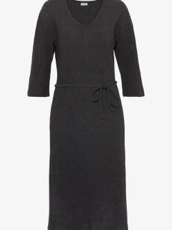 Robe longue côtelée avec encolure en v ajustée