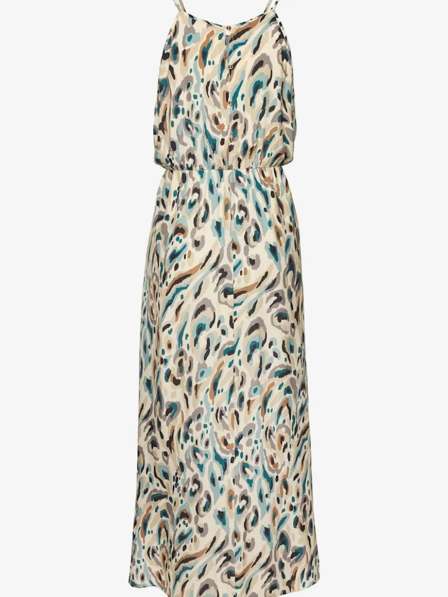 Robe longue à encolure américaine avec fente et imprimé élégant