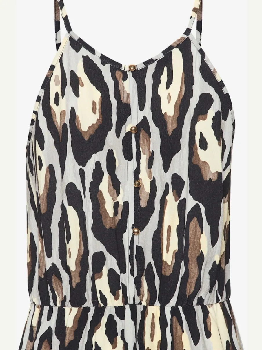 Robe longue à encolure américaine avec imprimé effet léopard