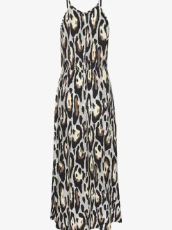 Robe longue à encolure américaine avec imprimé effet léopard