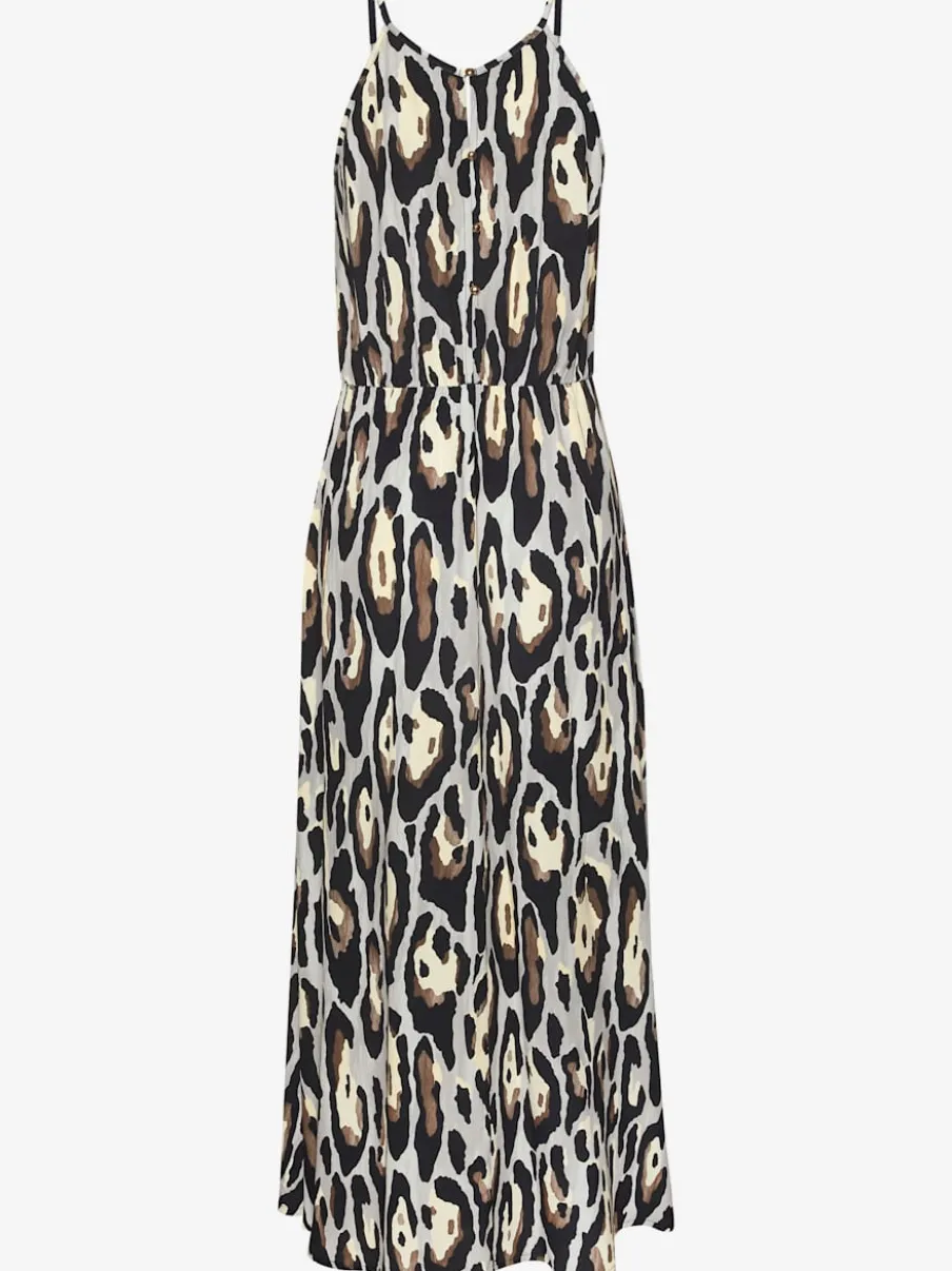 Robe longue à encolure américaine avec imprimé effet léopard