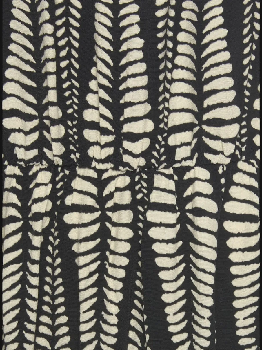 Robe longue à encolure américaine avec imprimé géométrique et taille élastiquée
